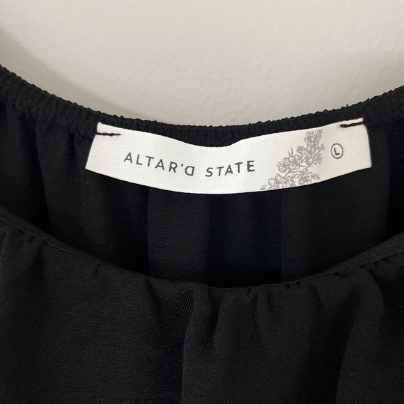 Altar’d State Lola Crossover Waist Back Tie Mini Dress Large Black Puff Sleeve - Picture 4 of 7